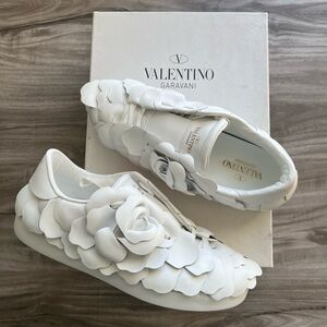 Valentino Garavani White Floral Appliqué Slip-On Sneakers